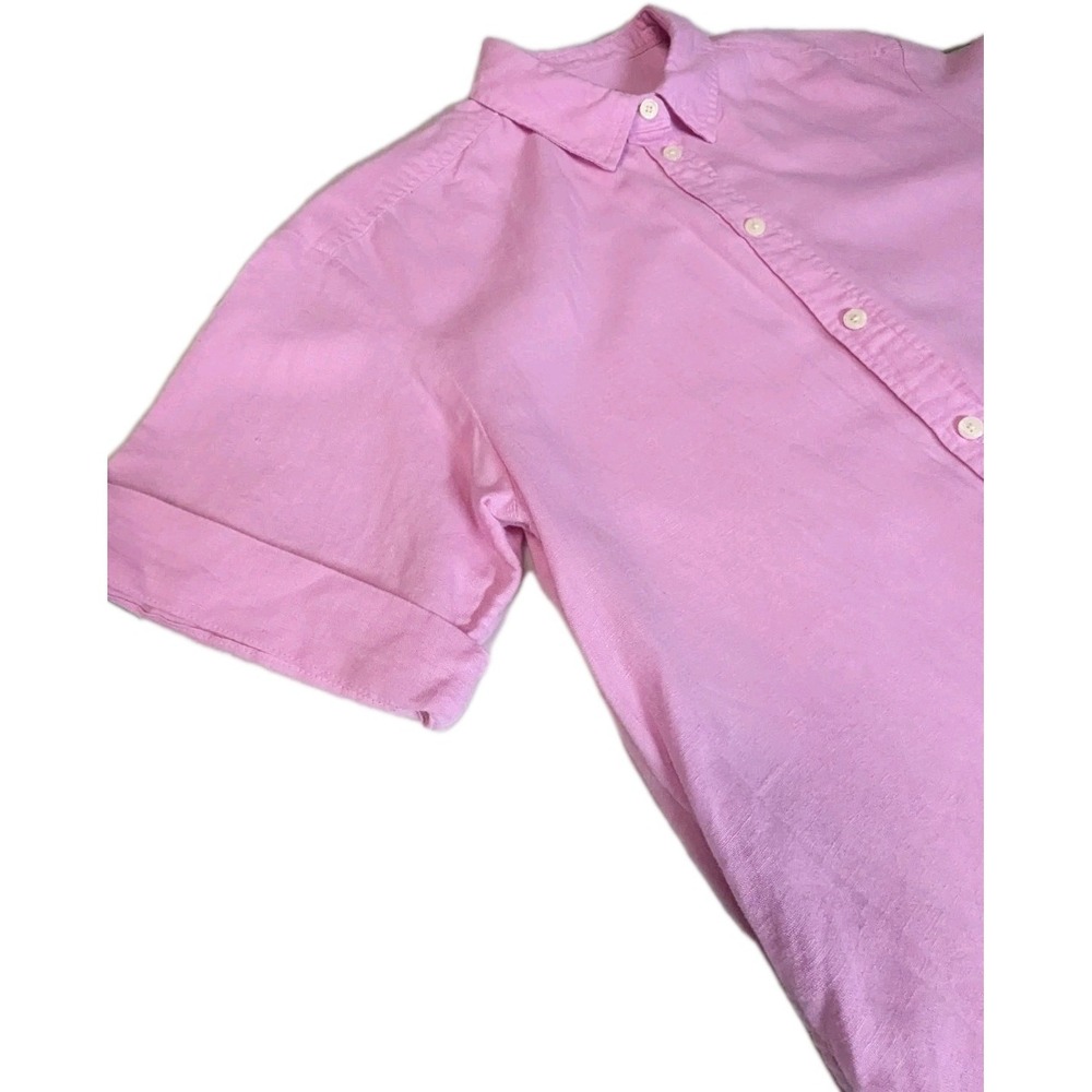 GAP Pink Linen Blend Short Sleeve Button Front Shirt Dress XS Petite W/ Pockets - Picture 8 of 13